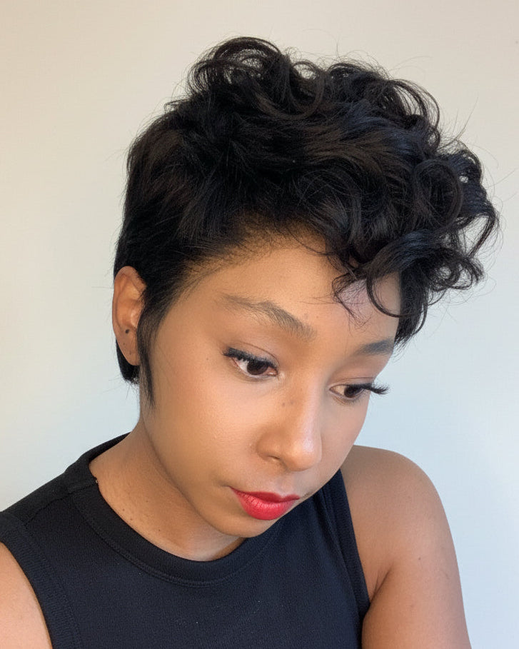 The Jayda Full Lace Curly Mohawk Pixie Wig in Virgin Hair