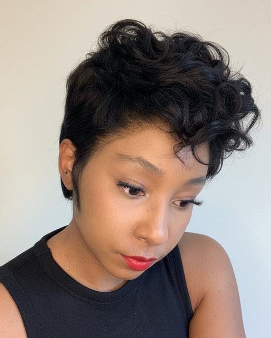 The Jayda Full Lace Curly Mohawk Pixie Wig in Virgin Hair
