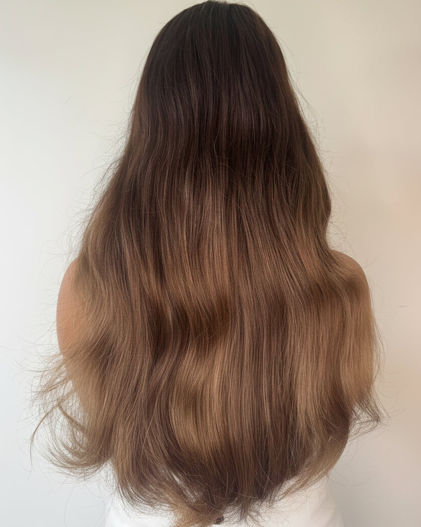 Brown hairpiece on a beige background
