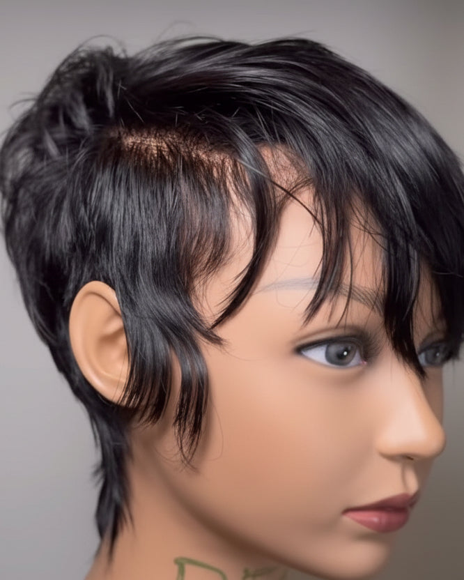 Onyx Full Lace Faux Hawk Pixie Wig with Fringe - Virgin Hair - The Hair Source