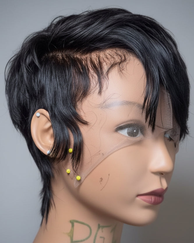 Onyx Full Lace Faux Hawk Pixie Wig with Fringe - Virgin Hair - The Hair Source