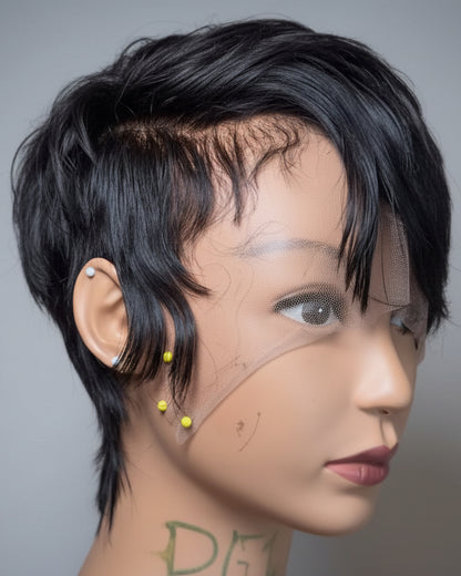 Onyx Full Lace Faux Hawk Pixie Wig with Fringe - Virgin Hair - The Hair Source