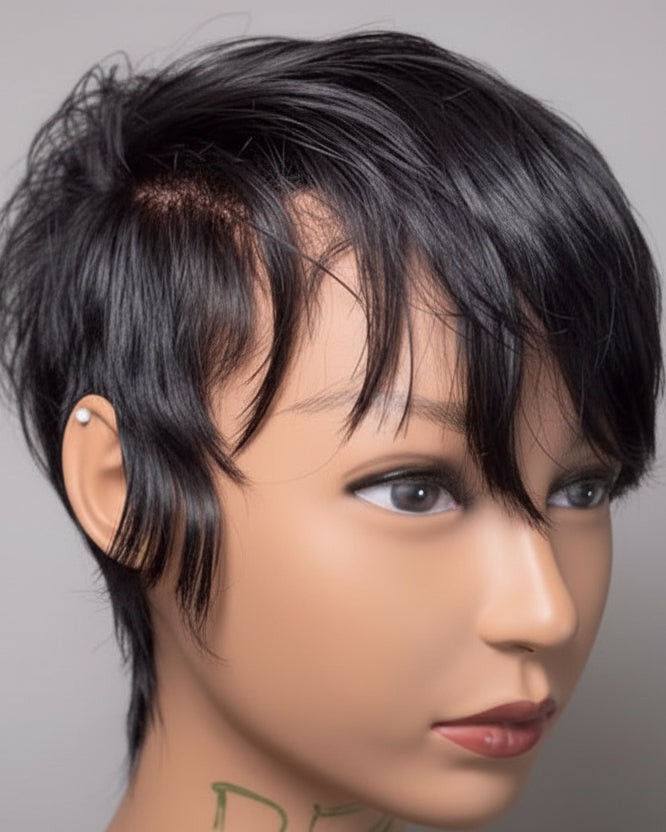 Onyx Full Lace Faux Hawk Pixie Wig with Fringe - Virgin Hair - The Hair Source